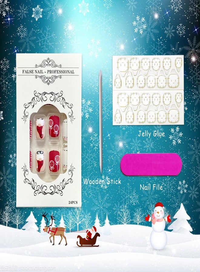 Vopintpy Christmas Gnome Press on Nails Short Square Fake Nails Matte Winter Xmas Glue on Nails Reusable Full Cover Stick on Nails for Women DIY New Year Manicure - Image 4